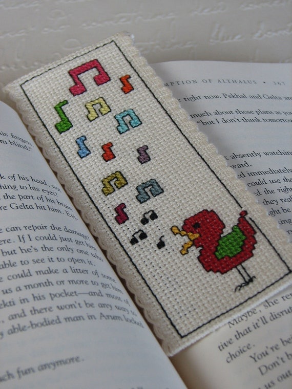 Items Similar To Cross Stitch Bookmark Pattern: Singing Bird (Immediate
