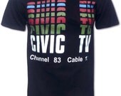 Civic TV T Shirt (Videodrome) 1980s Retro Cult science fiction horror movie tee (James Woods, Deborah Harry & David Cronenberg)