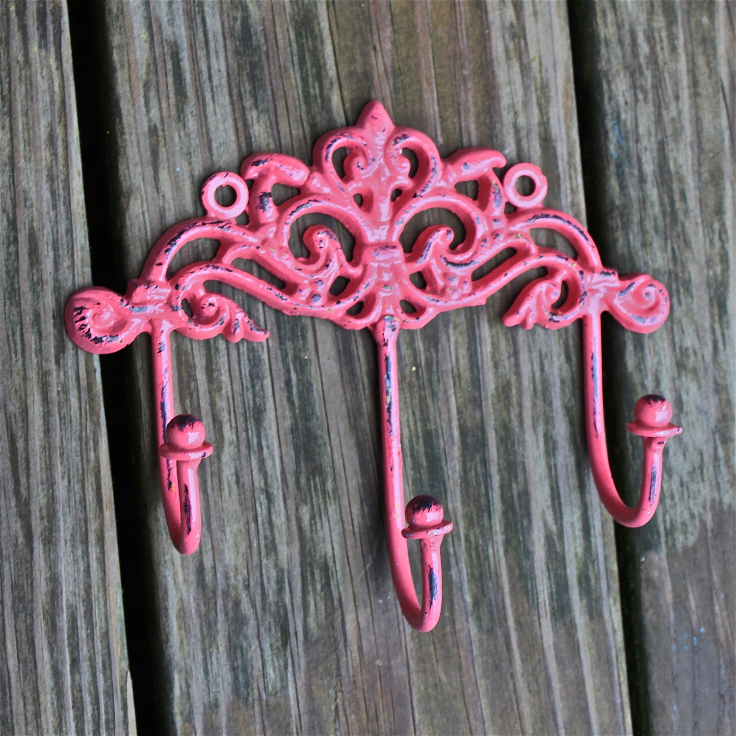 Wall Metal Hook /Berry Pink /Shabby Chic Decor /Ornate Hanger /Key Holder /Bathroom Fixture /Bedroom /Laundry /Nursery