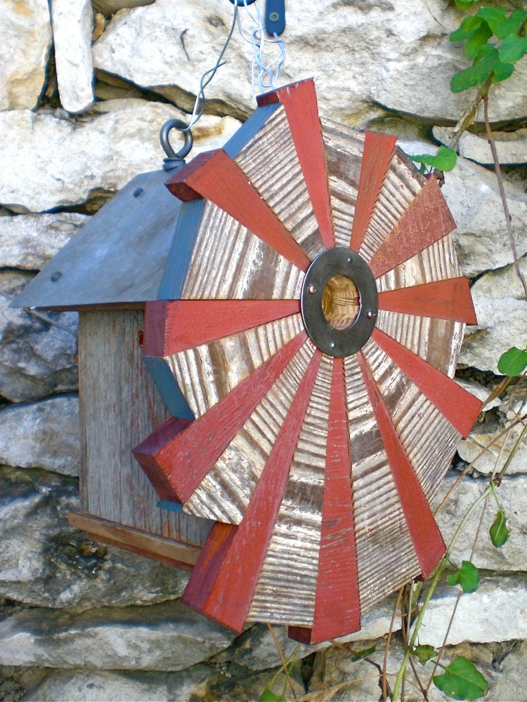 The Flower:  Rustic Birdhouse from Reclaimed Barn Wood and Metal Roofing