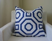 Geometric Blue Pillow - Blue and White - Hollywood Regency - Accent Pillow - Toss Cushion
