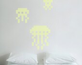 3 Jellyfish glow in the dark wall decal. Puxxle - The Pixel Puzzle