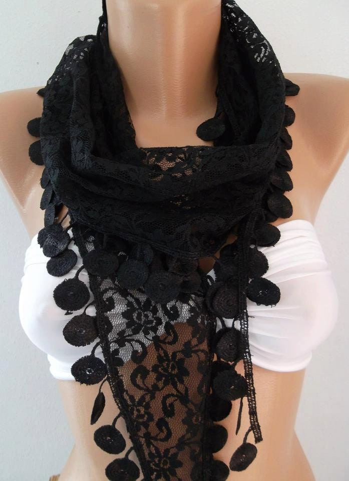 Black and Lace Scarf  Sexy Scarf