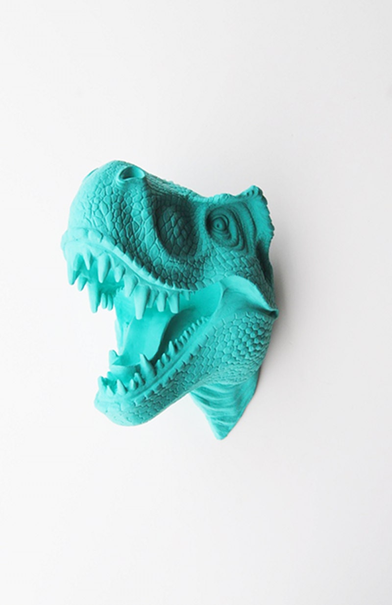 The Crowley - Turquoise Resin T-Rex Head- Trex Resin Turquoise Faux Taxidermy- Chic & Trendy