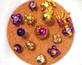 14  Purple and Gold Mardi Gras Beaded Push Pins ( Thumb tacks ) - Upcycled