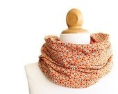 Floral Jersey Scarf - Ultra Soft Light Orange Cotton Jersey infinity scarf - Fall and Winter Fashion