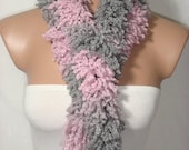 Knitted Pink, Gray Elegant Wool Scarf, Warmer by Arzu's Style