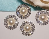 5 -Pc  Rhinestone Pearl  flatback Embellishment Button Brooch Bridal accessories invitations crystal bouquet flowers hair clip comb