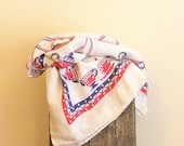 Vintage Table Cloth - Square White with Red and Blue Teapots