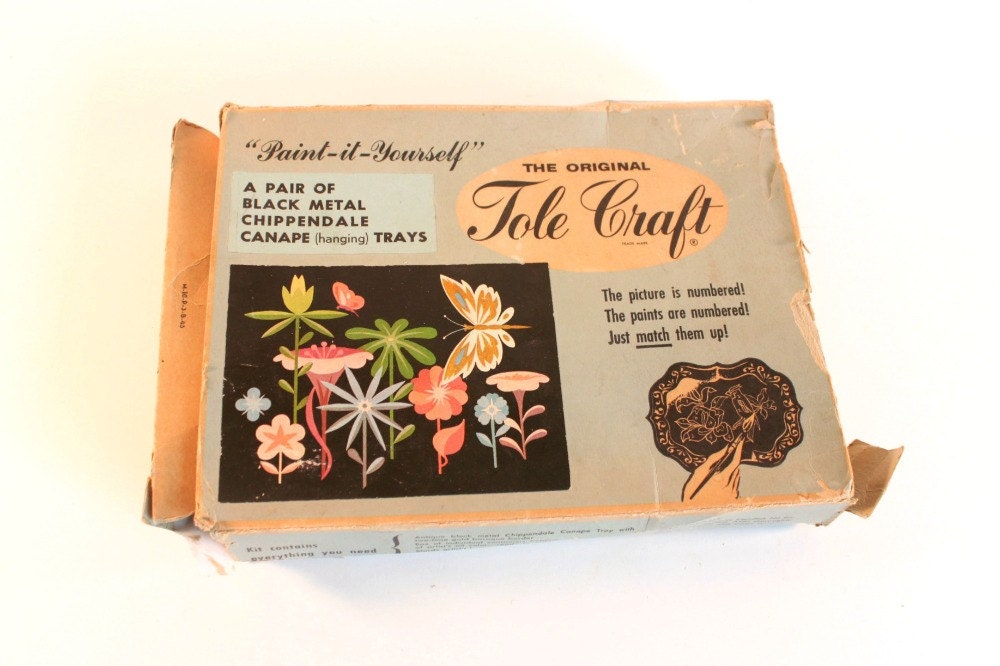 Vintage Tole Craft Chippendale trays - 'Paint-It-Yourself' - original box
