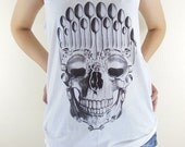 Skull Spoon Shirt -- Zombie Shirt Bone Goth Gothic Skull Shirt Women Tank Top Tunic Women Tops Sleeveless Women T-Shirt White T-Shirt Size M