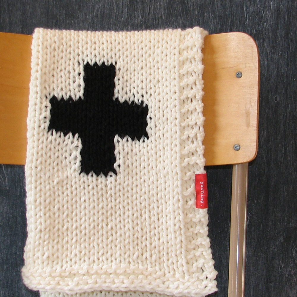 Knitted 4 Cross Baby Blanket for Bassinet, Stroller, or Car Seat in Black & White/Cream