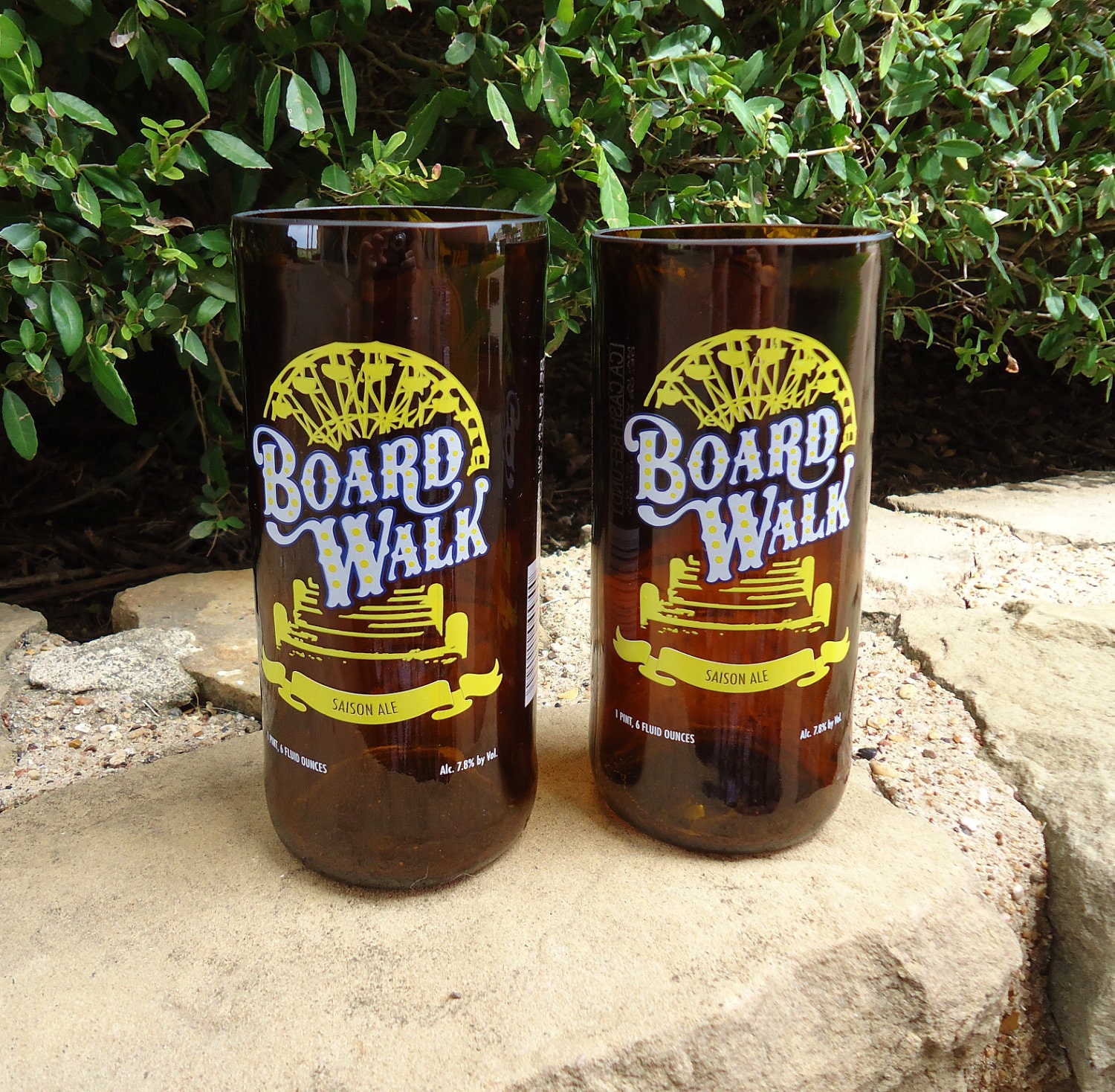 Recycled Beer Bottle Glasses from  Left Coast Brewing Co Boardwalk Bottle Set of 2
