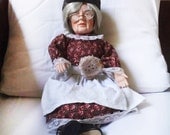 old sewing lady collectible doll vintage porcelain head hands and feet numbered, gift for her