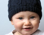 Blue Knitted Hat for Baby, Toddler and Child, Hand Knit Beanie with Cables