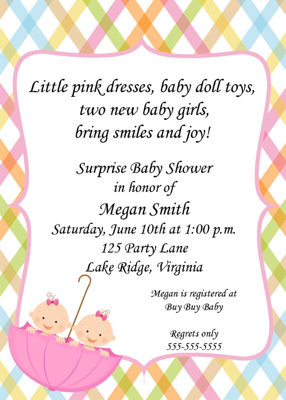Pink Umbrella Twin Girls Baby Shower Invitation Il_570xn