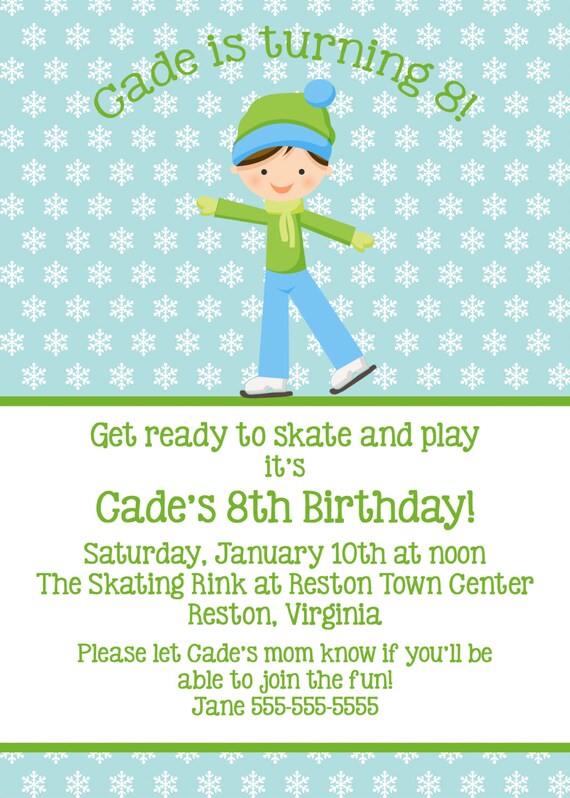 Printable Ice Skating Boy Birthday Invitation Il_570xn