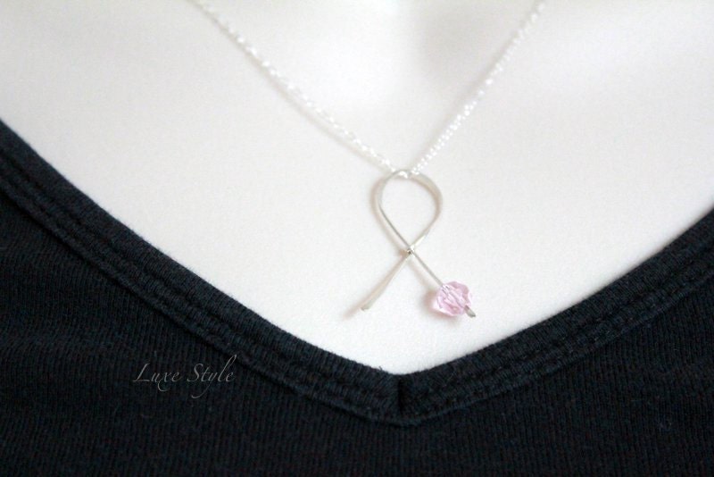 cancer awareness pendant pink ribbon pendant Jewelry Breast cancer jewelry Beaded Sterling silver handmade Luxe Style
