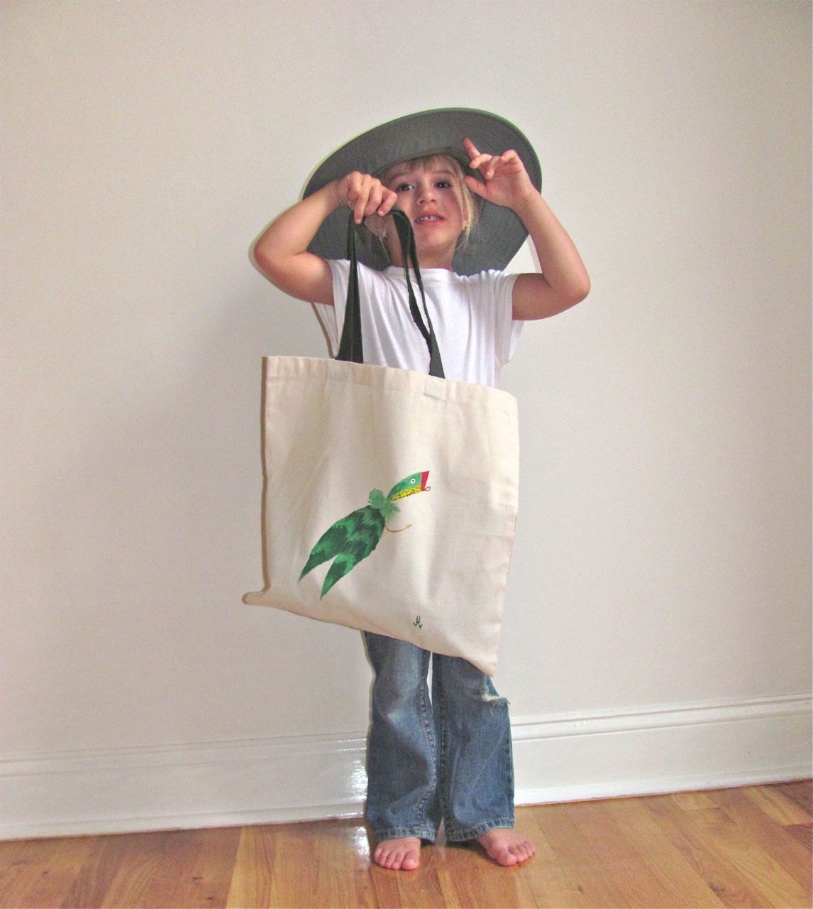 Hand Painted - Summer Canvas Bag - Light Weight Fabric - Fisherman - Natural Color