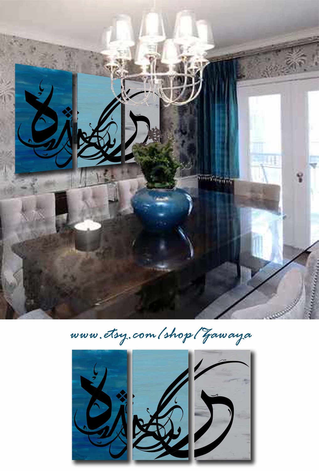 Navy blue gray black painting home decor arabic by Zawaya on Etsy