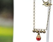 Sleigh Bells Ring Necklace - winter 2012, bronze bells, red bead, gift for her, Christmas present