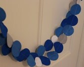 12-Foot Garland with Handcut Blue White Grey Felt Circles for Hanukkah, Boys Room, Party Decor, Team Colors