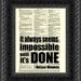 It Always Seems Impossible Until It's Done Nelson Mandela Quote, Dictionary Page, Wall Decor, Dictionary Art Print, Graduation