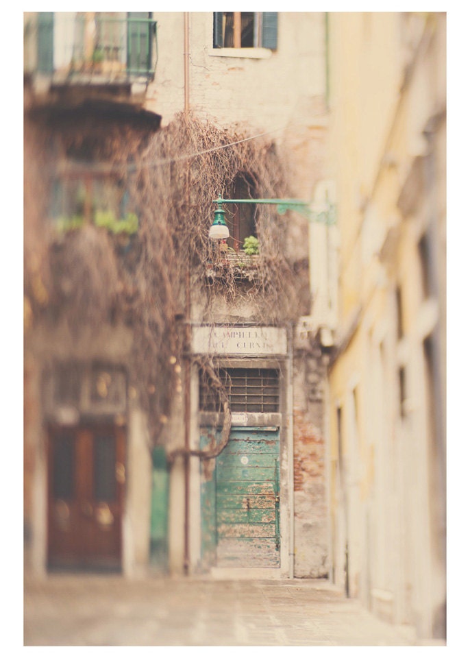 venice green door architecture photo print - whimsical fine art color photography, urban, Italy, travel, dream, cream, peach - 7x5