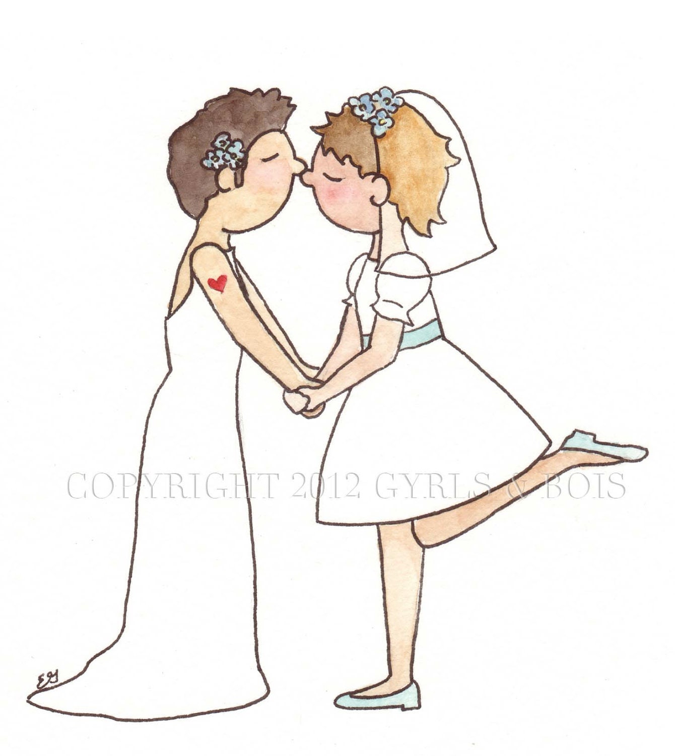 2 Dresses  (High quality giclee print) - Celebrating Lesbian Weddings