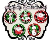 CHRISTMAS CHARACTERS Bottle Cap Images, 4 x 6 sheet with 1" circles. For Making Hair Bows, Magnets and Jewelry