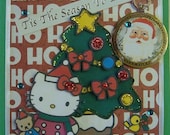 Sweet 3D "Hello Kitty" Handmade Christmas Card by Christine with matching envelope and gift-tag