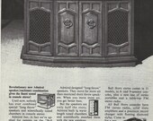 Admiral "Bull Horn" Stereo Original 1969 Vintage Print Ad Black & White Photo Console Cabinet Radio Record Player