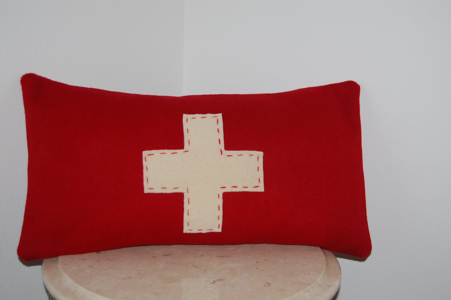 CUSTOM Woolen Colors Red Cross Army Military First Aid Throw Pillow Upcycled Vintage Pendleton Blanket 10 x 18