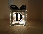 Last Name Monogram Glass Block Light