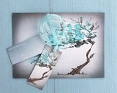 Gift wrap set, Matching cosy winter tree stationery set, 1 card and 2 gift tags, snow,  birthday gift