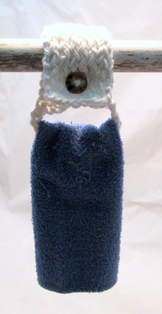 Handmade White Cotton Kitchen Bath Dish Towel Holder Knit