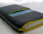 iPhone 5 pouch / iPhone 5 sleeve / iPhone 5 cover - Dark Grey and yellow