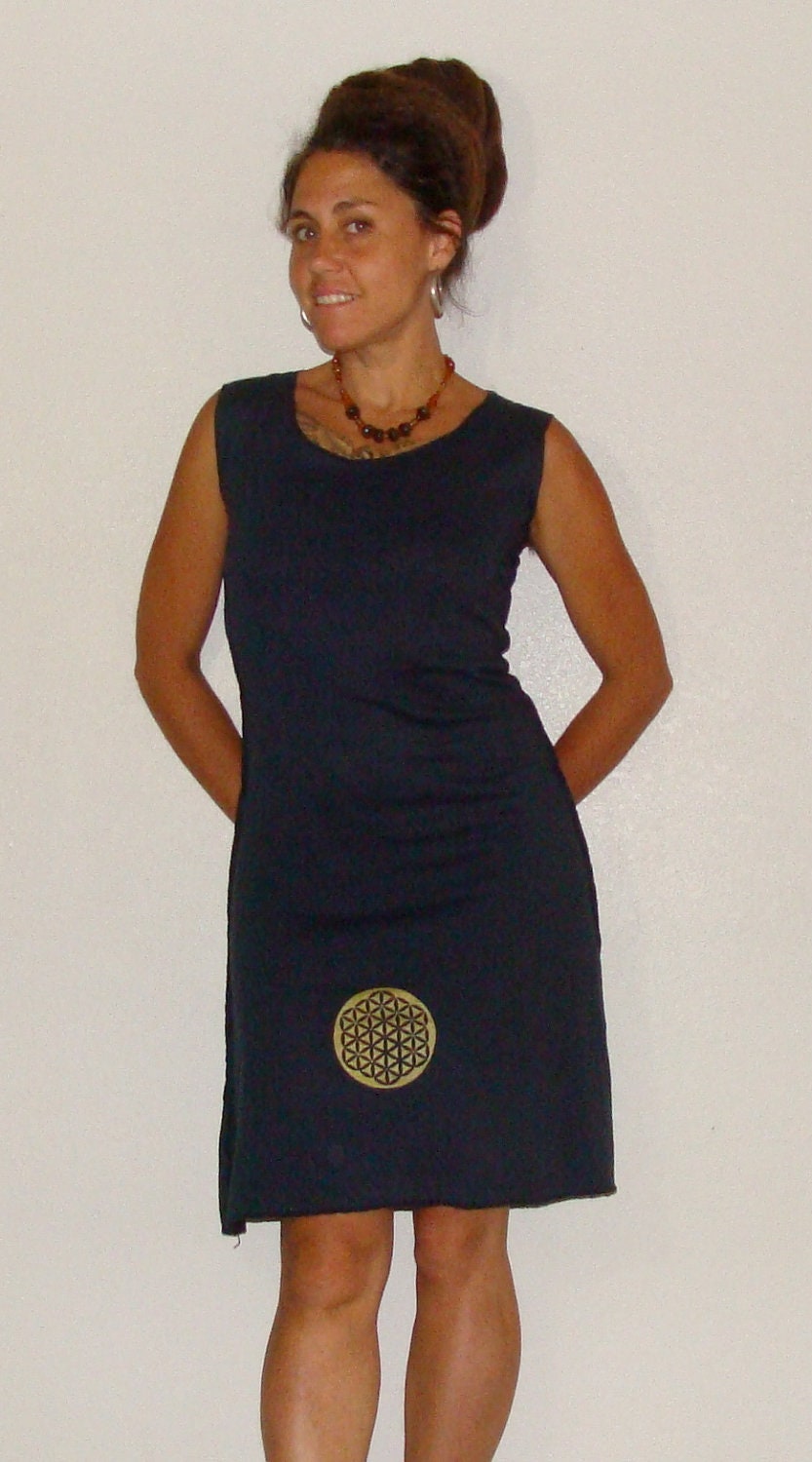 Organic clothing - Organic Cotton and Hemp Dress with gold Flower of life print
