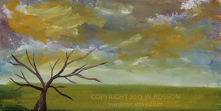 Bare Tree, Sunrise, Field, Orignal, Oil Painting, Winjimir, Ebsq, Landscape, Clouds, Sky, Gift, Decor