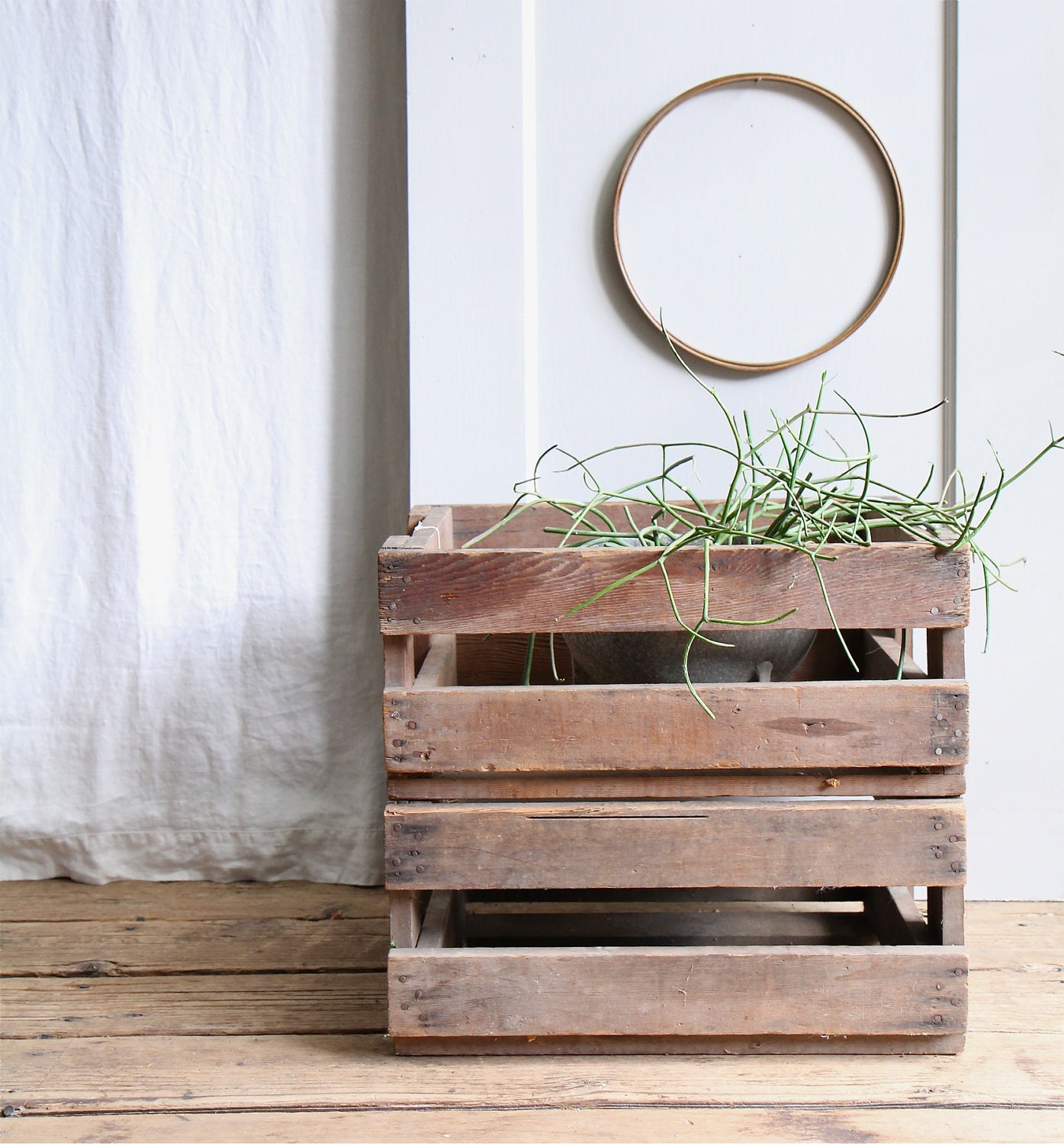 Vintage Industrial Wood Crate Shelf