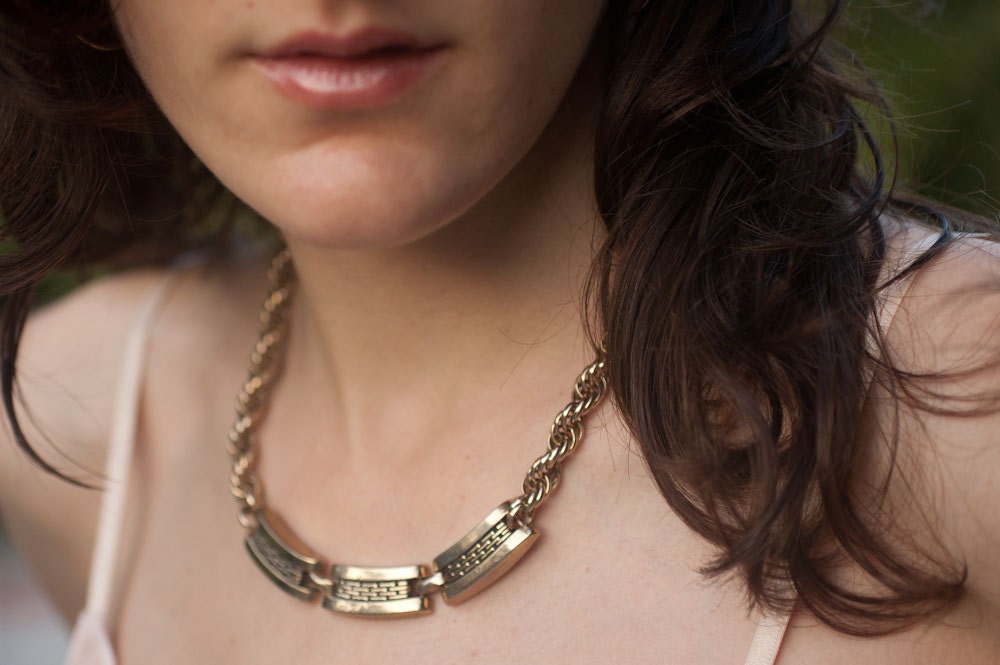 Gold Chain Necklace - Art Deco Necklace - Modern Vintage - Bib Necklace - Statement Necklace - One of a Kind - Brass