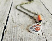 red  flowers necklace - resin and plastic handpainted poppies orange and red charm