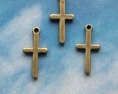 10 tiny solid cross charms, antiqued brass, 18mm