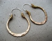 Golden Hoop Earrings, Smaller Size, Mixed Metal Jewelry, Sterling Silver Ear Wire, Hip, Ethnic, Boho, Urban