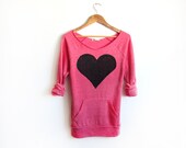 Black Heart Hand STENCILED Deep Scoop Neck Heather Artist Series Sweatshirt in Deep Pink - S M L XL