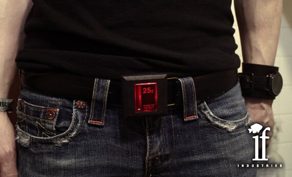 Recycled Video Arcade Twenty-Five Cent Coin-Drop Belt Buckle... that lights up