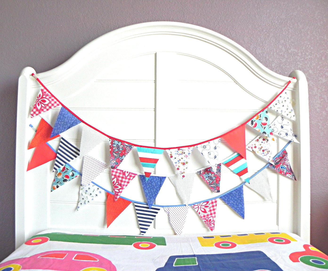Patriotic Day Red White and Blue Vintage American Circus Fabric Bunting, Garland, Banner, Pennant Decoration 9 Feet Il_170x135