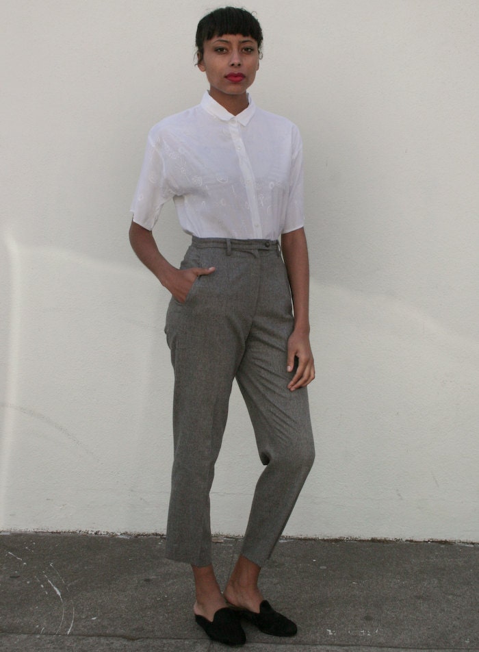 Vintage 1980's Charcoal High Waist Wool Tailored Trousers S/M