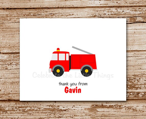 Set of 8 / Fire Truck Note Cards / Personalized Stationery / Thank You Notecards / Rescue Vehicle Il_570xn