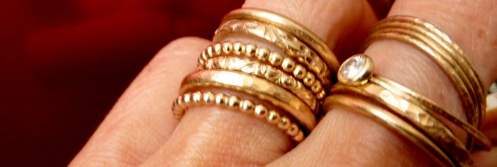 Modern Stacking Gold Rings Set Of Six Handmade - Free Shipping